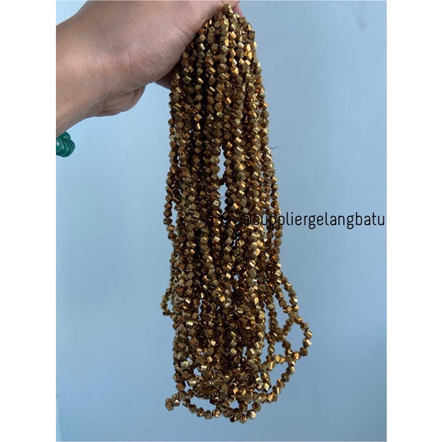 ceko faceted hexagon 6mm gold metallic emas metalik kilap bead manik