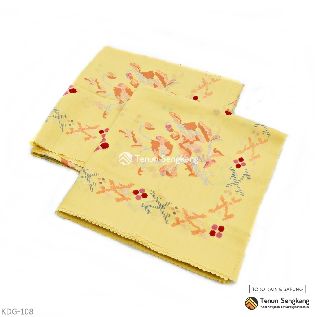 Jilbab Hijab Kerudung Motif Bunga Lagosi Bugis Voal Premium Segiempat Kuning Pastel - Tenun Sengkang