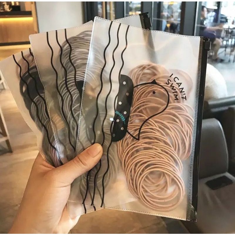 100 PCS Ikat Karet Rambut Elastis Gaya Korea  - Aksesoris Rambut Dengan Pouch