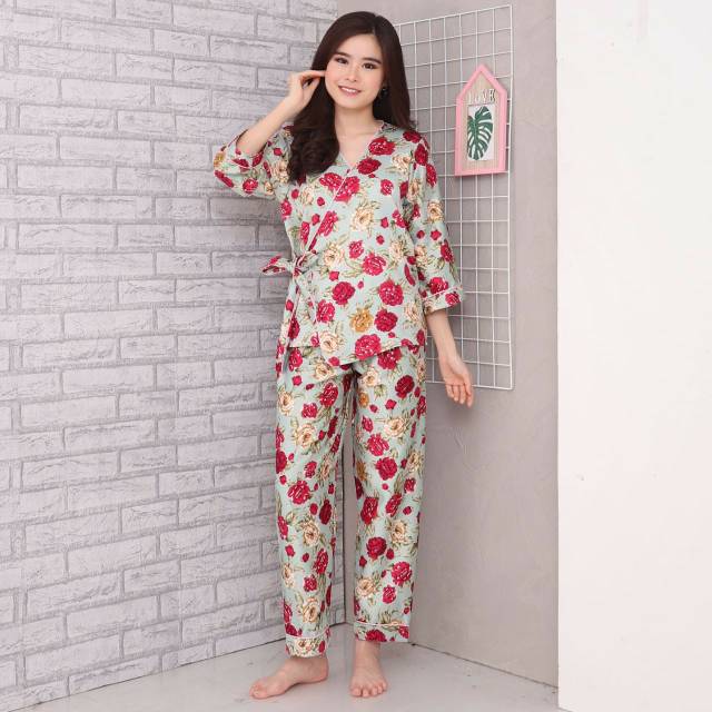 Piyama satin motif / kimono cp naura toska