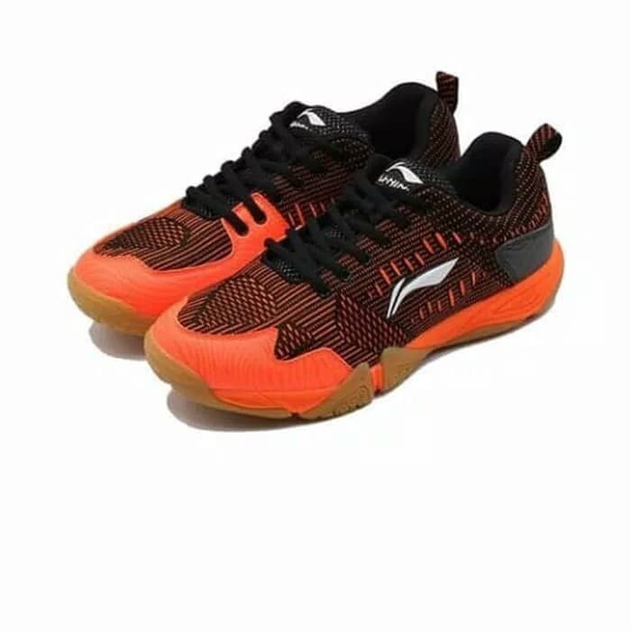 sepatu badminton lining active hitam orange original