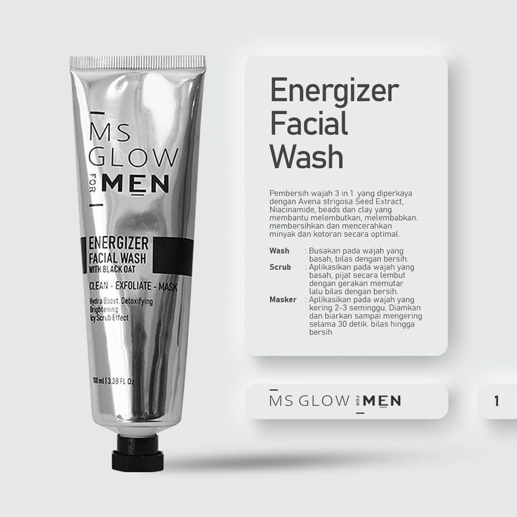 MS Glow For Men Energizer Facial Wash GIRLSNEED77 Sabun Pembersih yang Menghilangkan Noda di Wajah