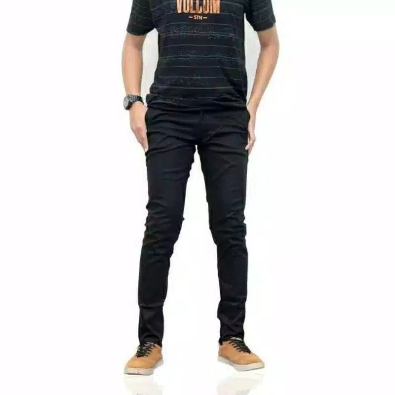 CELANA CHINO Panjang pria Slimfit KERJAHARIAN Santai Casual Formal Hitam