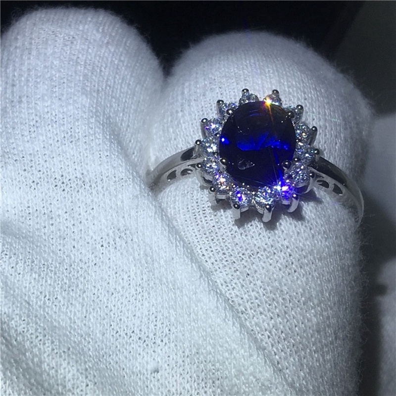 Fancyqube Cincin Batu Biru Besar Untuk Wanita