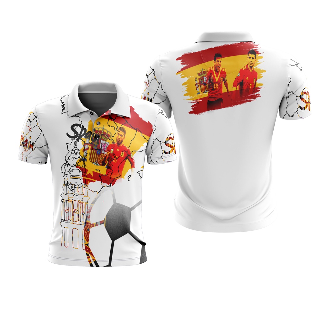 Kaos Polo Wangki Sepak Bola Piala Dunia Qatar 2022 Spain Spanyol Custom Full Printing