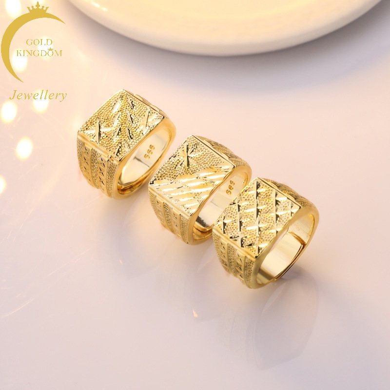 Goldkingdom Perhiasan Fashion 24K Bangkok Aksesoris Ready Stock Pria Buram Mobil Bunga Cincin Berlapis Emas Asli Kadar 375 Adjustable Cincin Kawin Rings