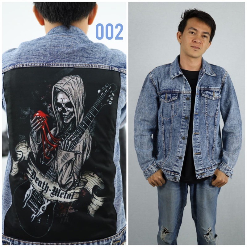 Jaket Jeans Printing Pria / Jaket Denim Pria Painting Sablon / Jaket Jeans Xpression - Sandwash Biru