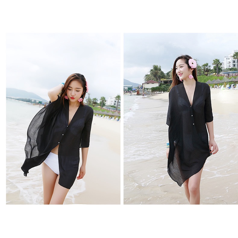 Versi Korea baru dari syal sutra tipis yang selalu berubah musim panas pantai monokrom tabir surya syal sutra penggunaan ganda selendang tabir surya kardigan sunscreen cardigan wanita cardigan korean style