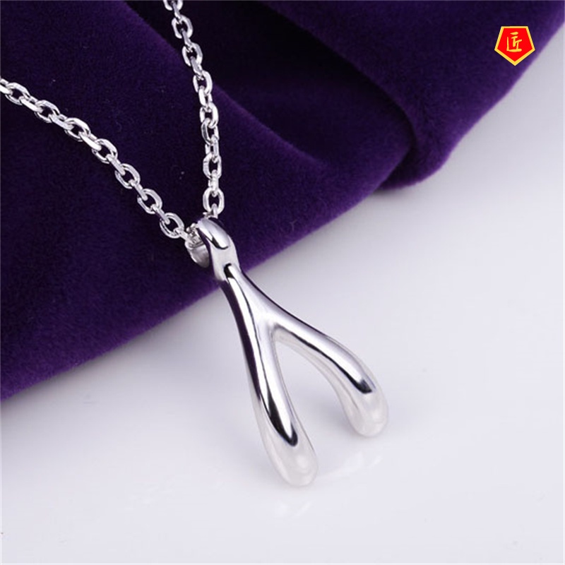 [Ready Stock]Wish Bone Pendant Silver Necklace Fashion Simple Temperament