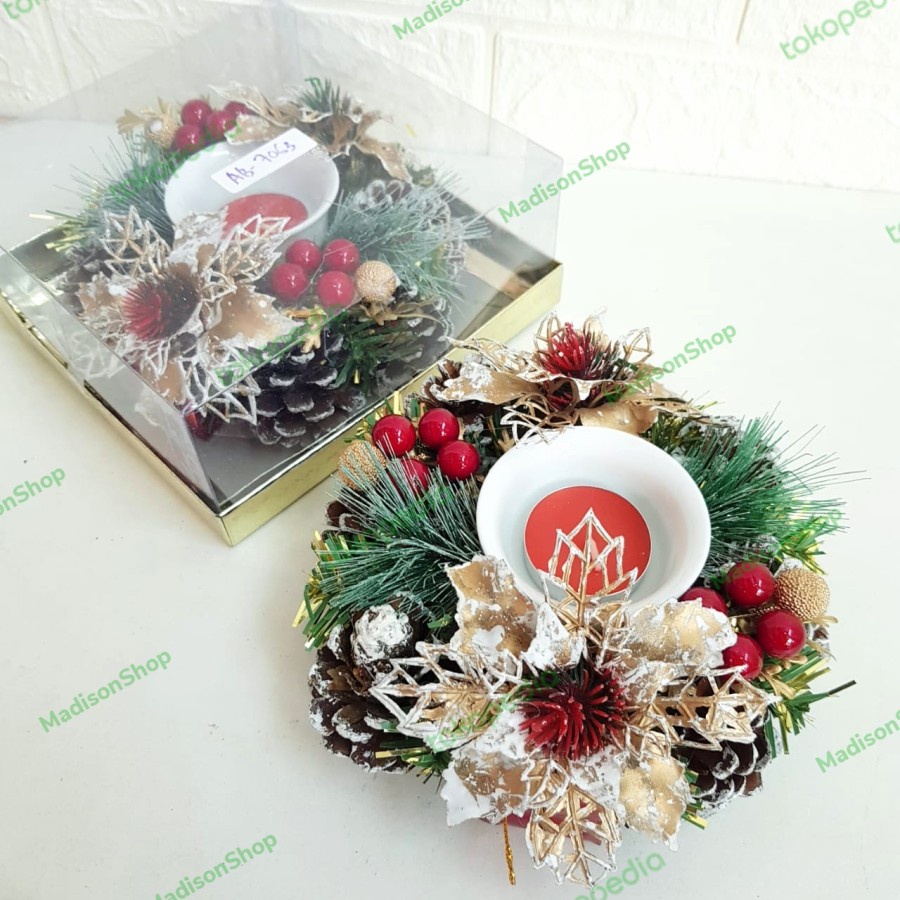 Tempat Lilin Murah Grosir Dekorasi Krans Candle Wreath Lilin Doa Adven - AB 7063