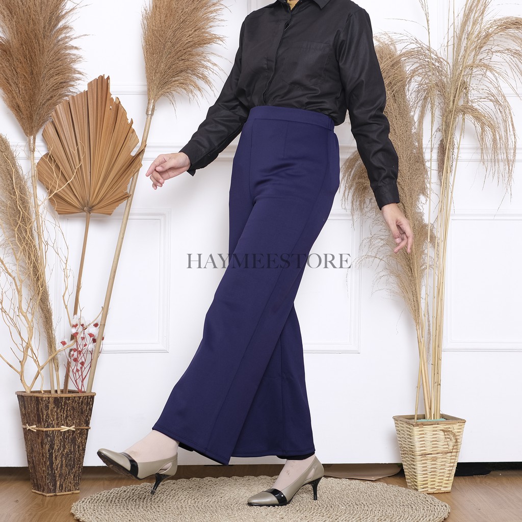 NorshofeeaStore Celana Kulot Jumbo Bawahan Highwaist Wanita Bawahan Kulot Premium Cewek / Kulot Scuba Panjang 90-100CM L TO XXL-NAVY