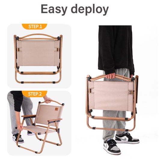 Kursi Lipat Portable Kursi Camping Folding Chair Furnibest Kursi Lipat Luar Ruangan Outdoor Kursi Berkemah Portabel Paduan Aluminium Kursi Kayu Sandaran Kursi Kursi Memancing / Kursi Kebun / Kursi Pantai / Kursi Piknik Bangku Tamasya Travelling Cafe Bar