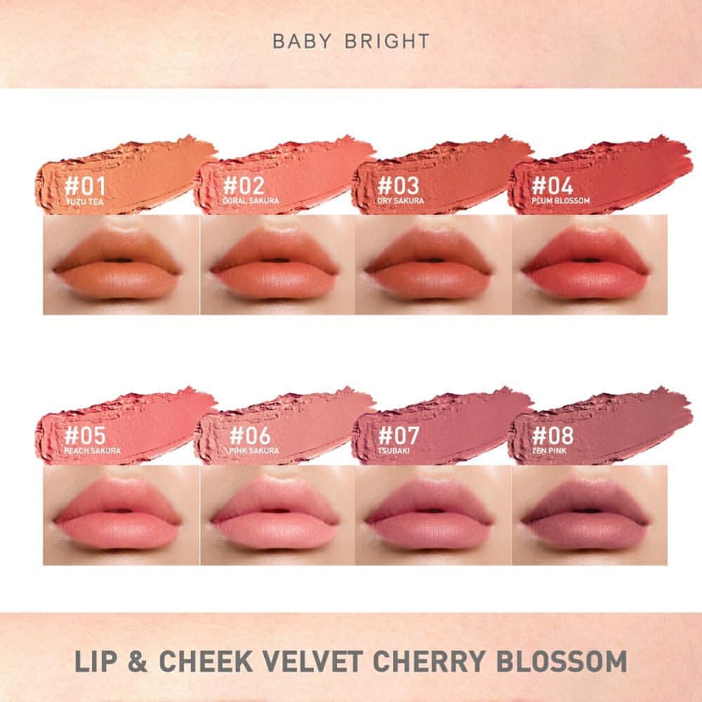 BABY BRIGHT LIP VELVET / LIP &amp; CHEEK VELVET CHERRY BLOSSOM / LIPSTIK / MAKE UP / KOSMETIK / BIBIR