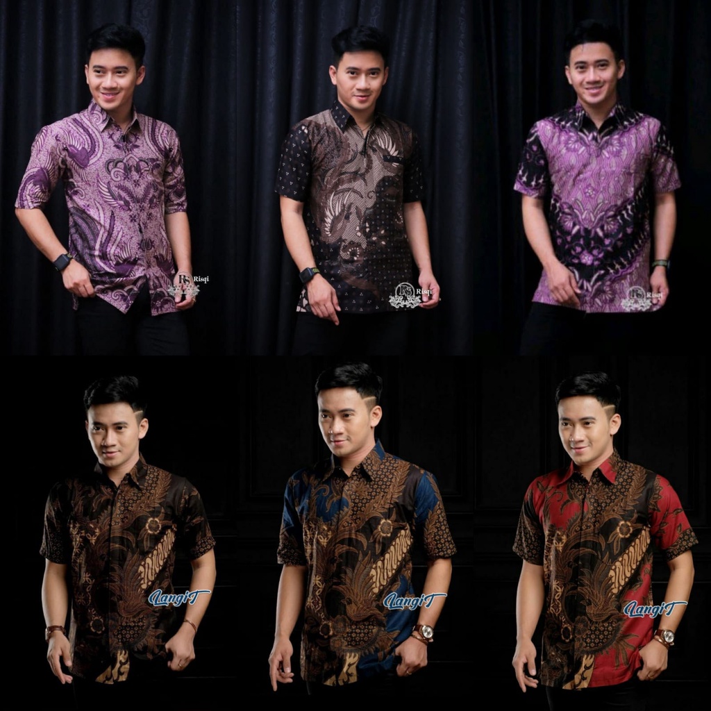 BSWART Batik HRB026 Kenongo Hem Pendek Padi Pekalongan M L XL Batik Pria MURAH Modern Grosir