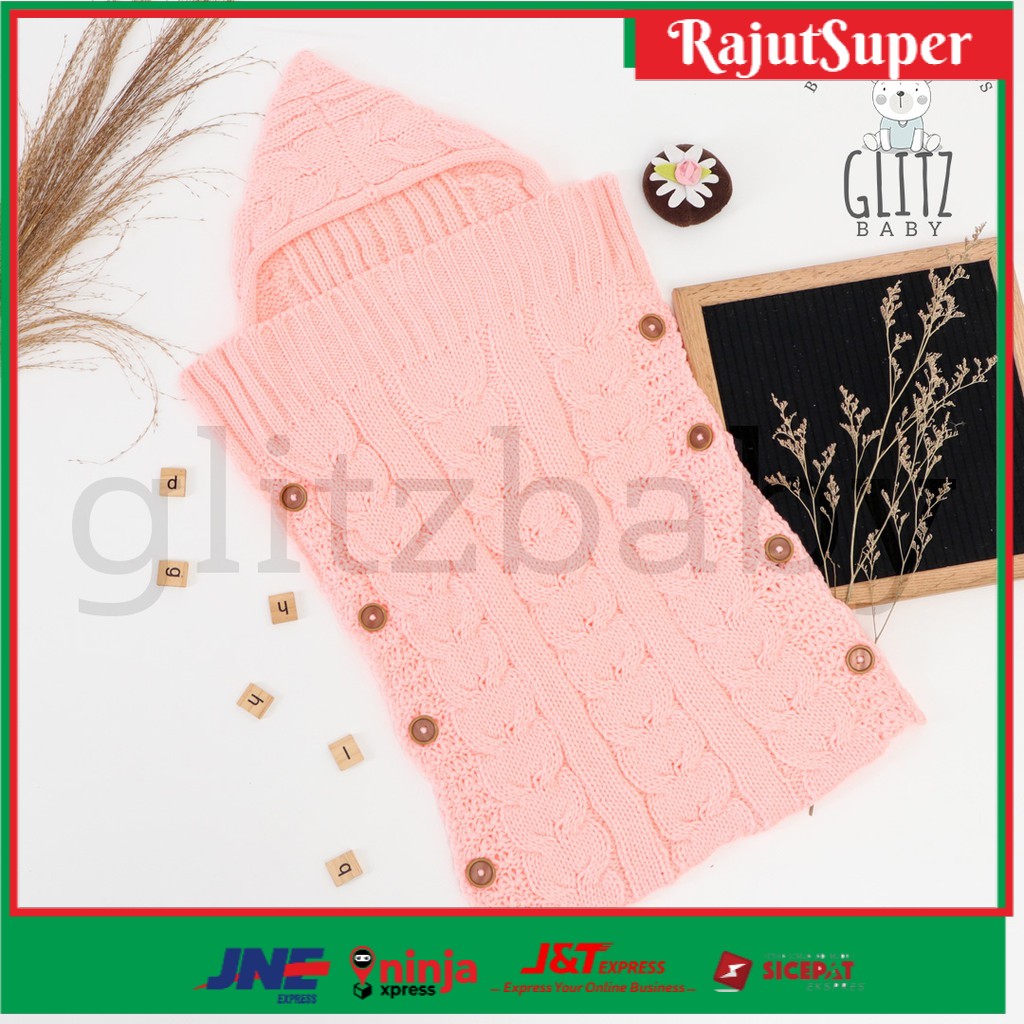 selimut bayi bedong instan topi rajut kupluk newborn sleeping bag lembut Glitzaksesoris GlitzBaby