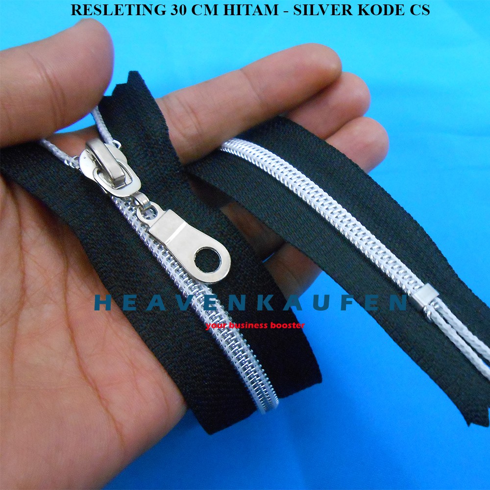 Resleting Zipper Busana Coil 30 cm Hitam - Silver Close End Kode CS