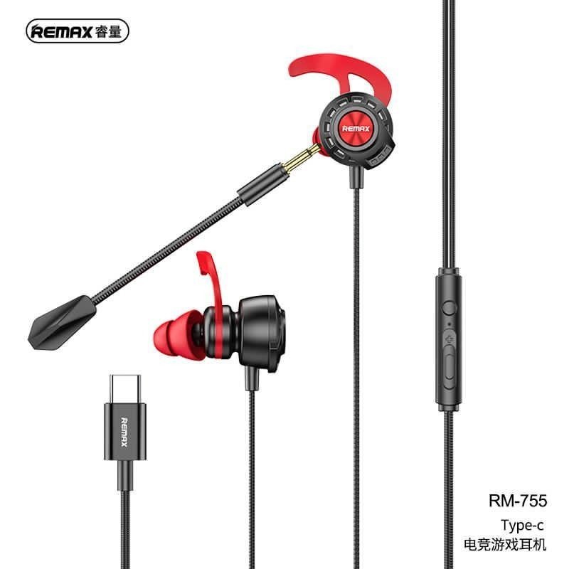 Remax RM-755 RM755 Type C Gaming Earphone Headphone Bass Booster MIC