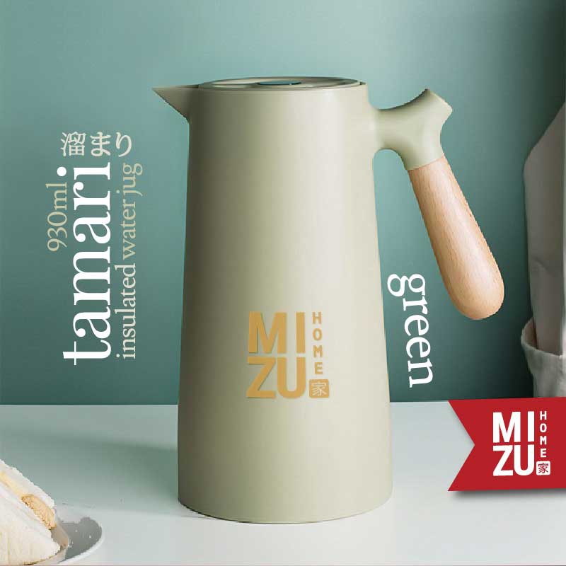 MIZU TAMARI 930ml Insulated Water Jug Teko Termos Kaca Air/Kopi/Teh Panas/Dingin Thermos Glass Jug-GREEN hijau