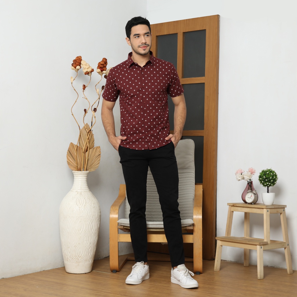 KEMEJA PRIA POLOS LENGAN PENDEK ATASAN SLIMFIT LAKI LAKI JEAN MARCEL