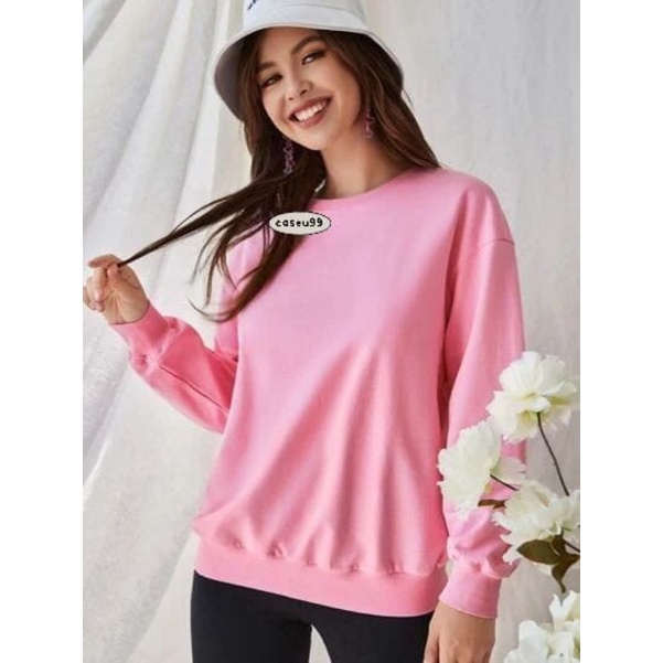 sweater basic polos pink grey Harajuku// crewneck sweetshirt wanita pria perempuan laki cewe cowo unisex bahan fleece// sweater distro viral// Women Man Sweatshirts Loose Oversize Pullover