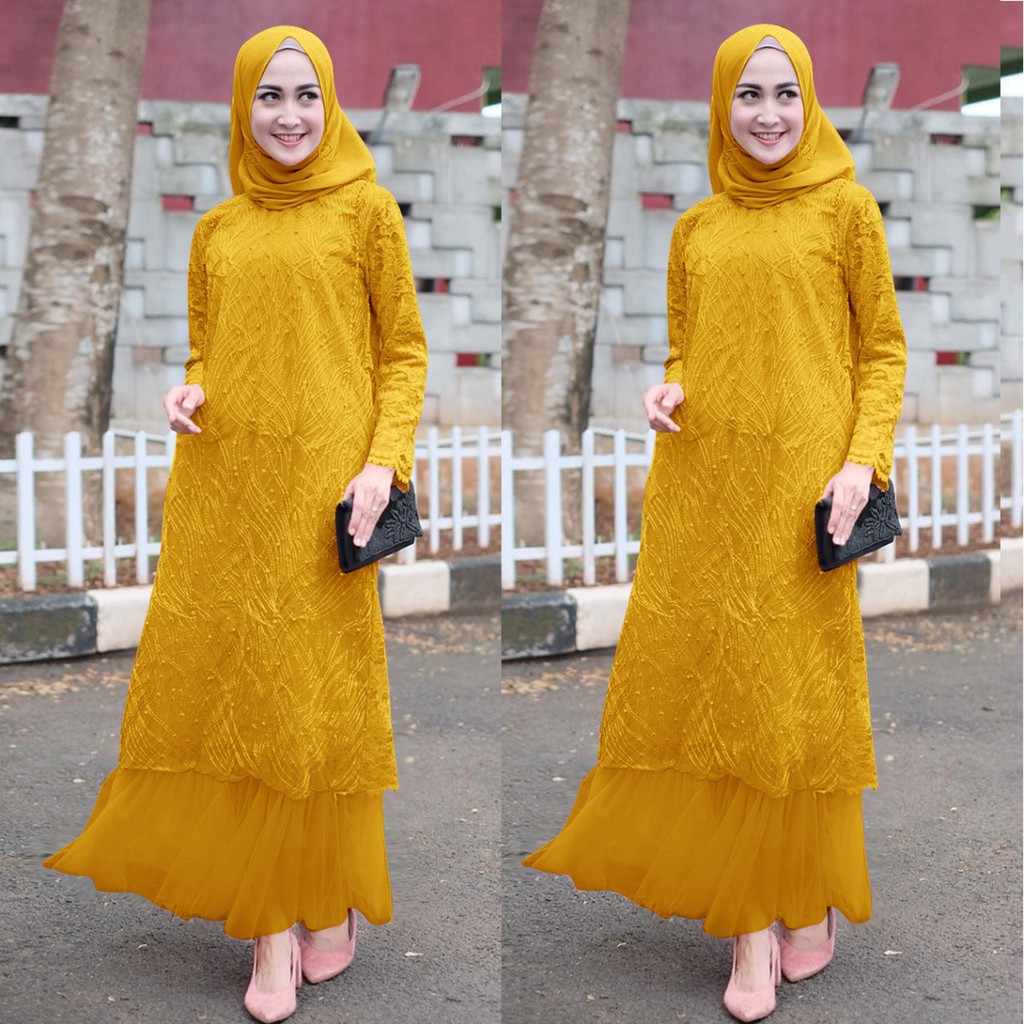 Sabani Gamis Terbaru Brukat Tile Pesta Seragam Kondangan Maxi Dress Muslim Remaja Wanita Ukuran Jumbo - Size M L XL XXL