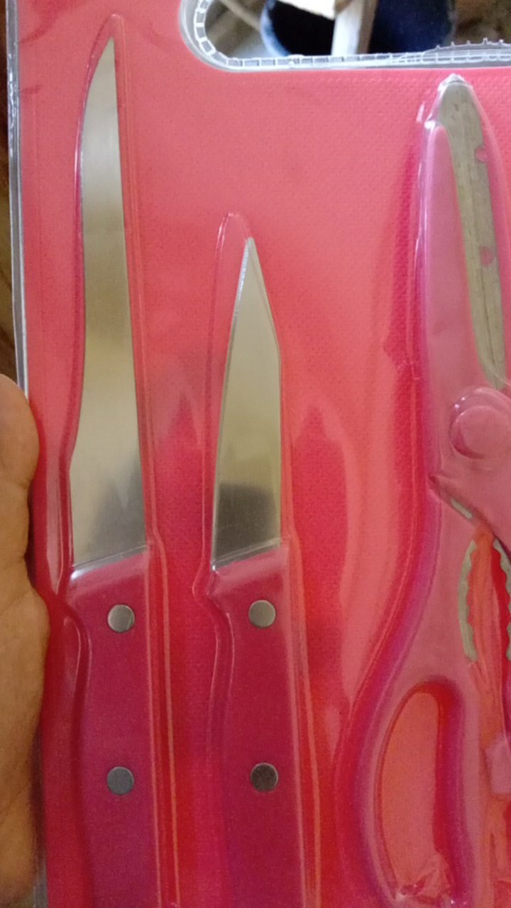 Okk Pisau Dapur Isi 5 In 1 Portabel - Pisau Daging Pisau Buah Pisau Sayur / Gunting / Talenan Isi 5 Buah