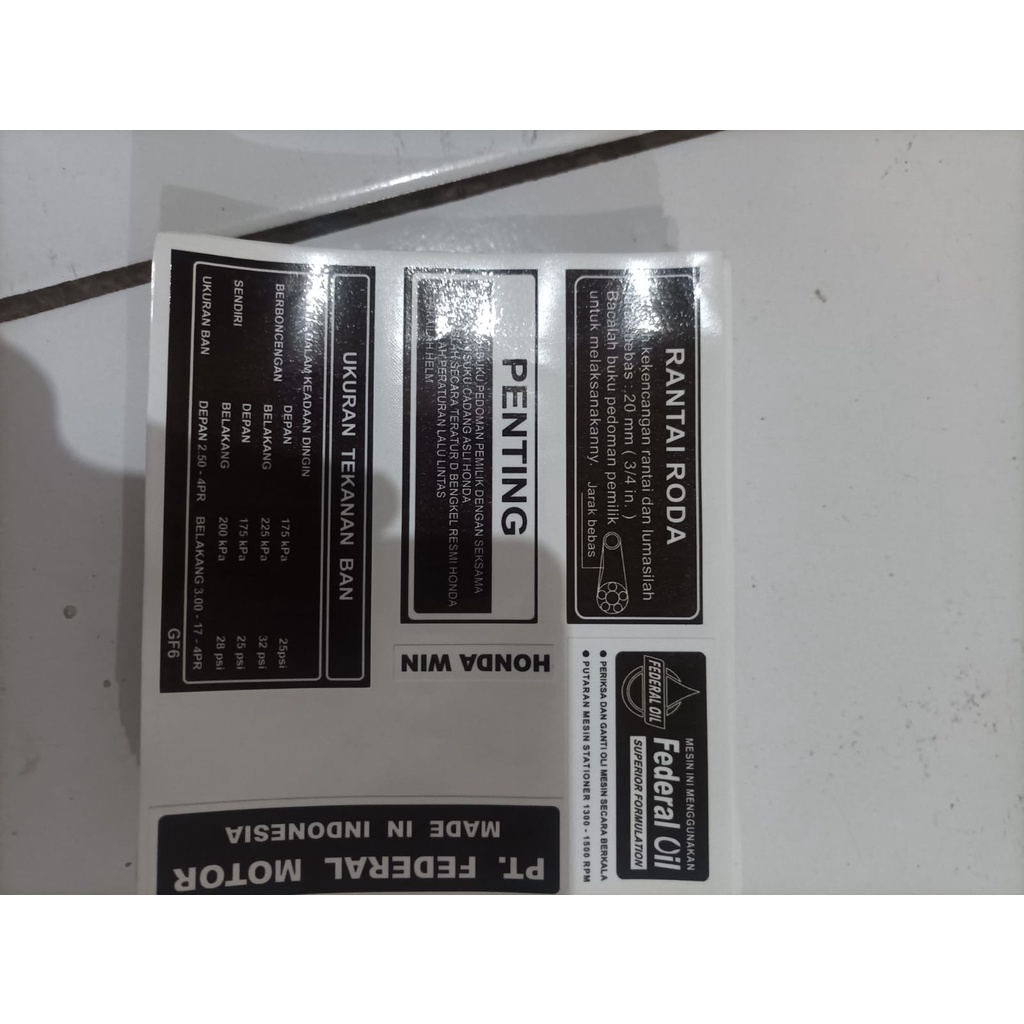 STIKER WARNING HONDA WIN