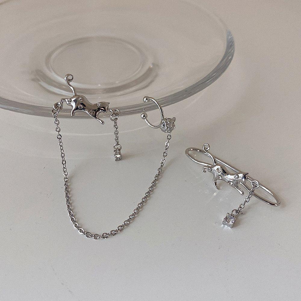 Mxbeauty Wanita Anting Minoritas Warna Solid Y2K Pesta Dengan Rantai Temperamen Alloy Klip Tulang Telinga