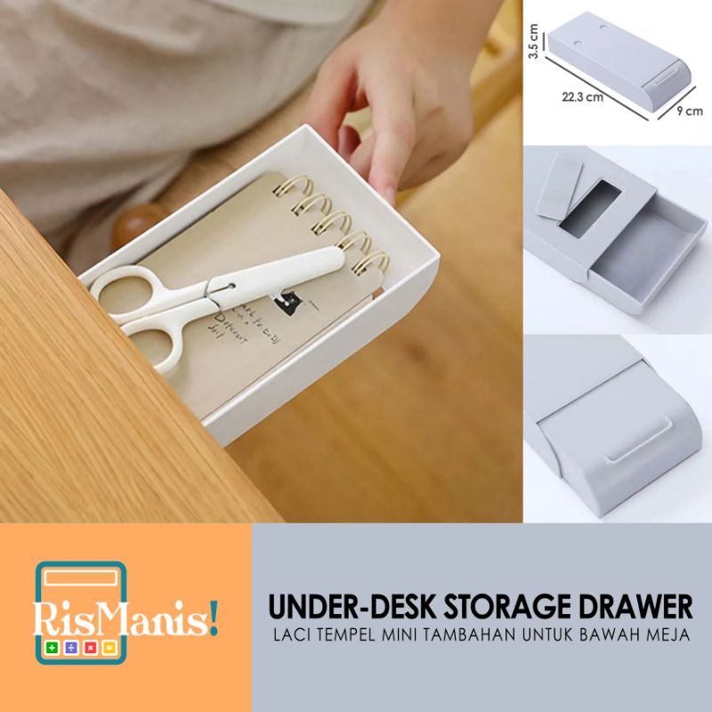 UNDER-DESK STORAGE DRAWER - Laci Mini Tambahan Tempel Bawah Meja Kerja Dapur Rak Aksesoris Alat Rias