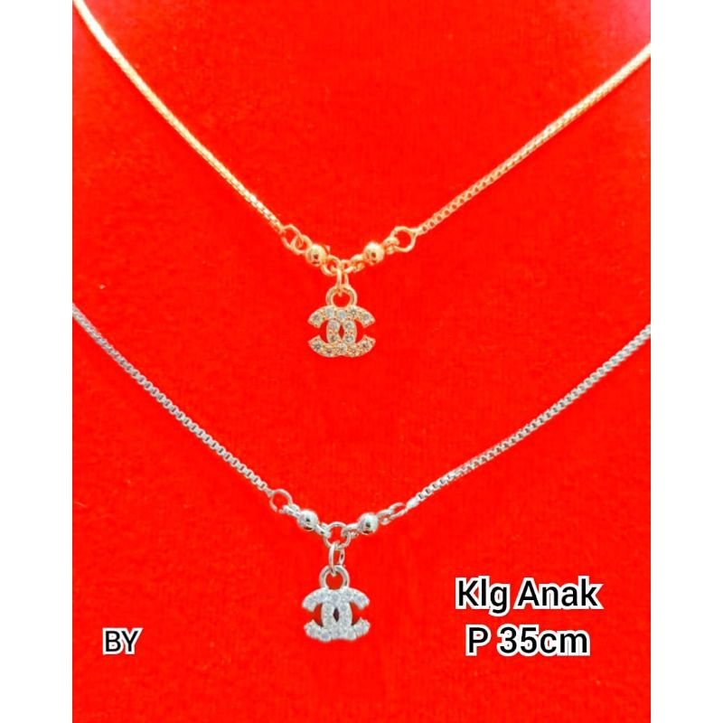 KALUNG ANAK TITANIUM ASLI MOTIF CHENELL WARNA SILVER DAN GOLD RO-27