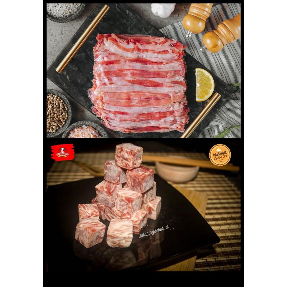 

Bundling Beef Wagyu Saikoro 1 Kg + Us Shortplate Beef Slice 1 Kg Cutdifastore