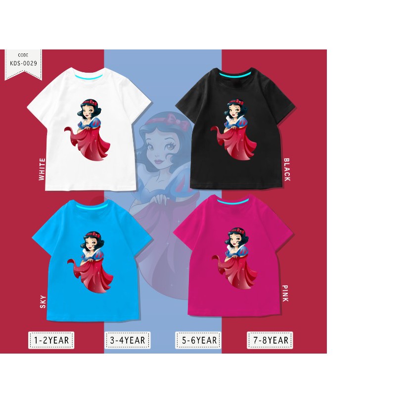 Baju Anak 1-8thn / Kaos Distro DTF Anak Princess Perempuan / Unisex / Motif / SNOW WHITE