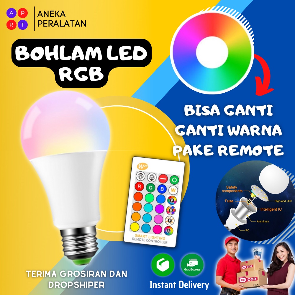 LAMPU BOHLAM 10W LED RGB BERUBAH WARNA REMOTE CONTROL ORIGINAL LAMPU HIAS WARNA WARNI LAMPU KAMAR TIDUR