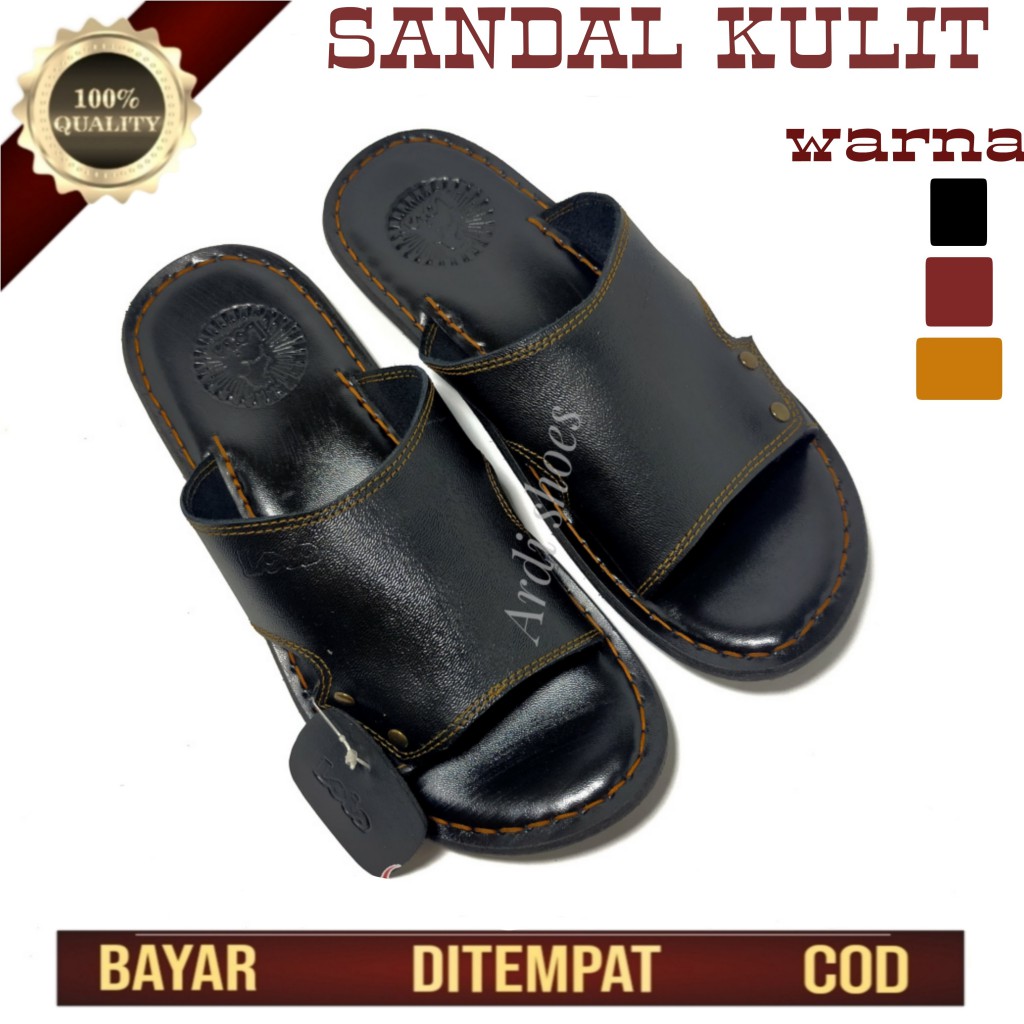 Sandal Kulit Pria Slop Santai Sendal jepit Cowok Dewasa Casual Murah slop hitam