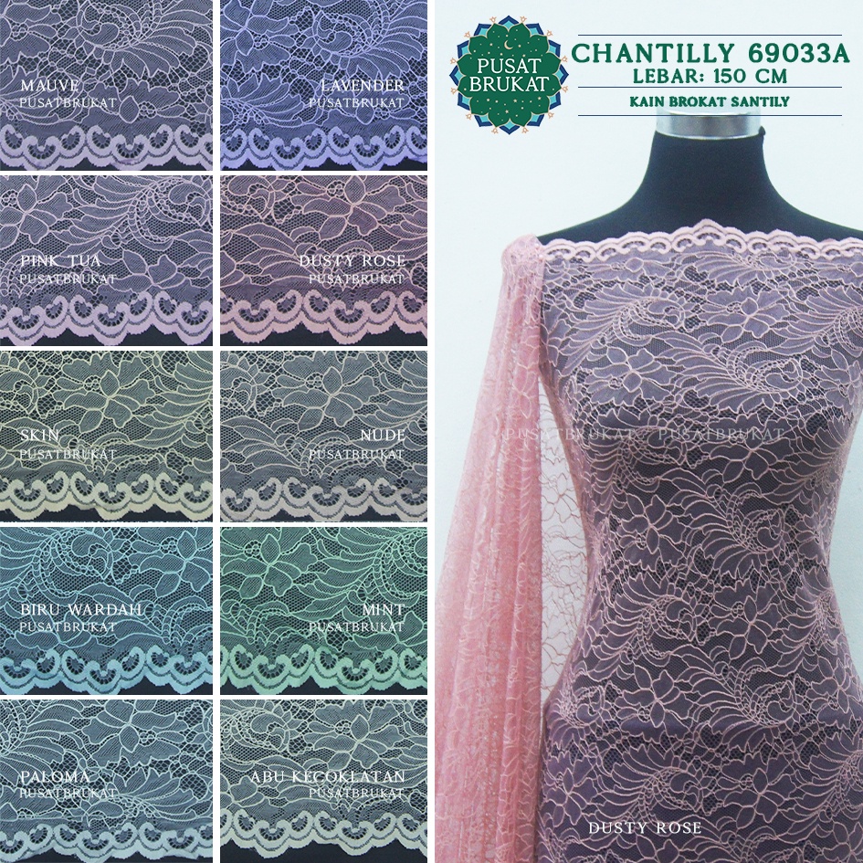 KAIN BROKAT CHANTILLY / BRUKAT SANTILY 69033A, LEBAR 150CM [harga per 0.5m]