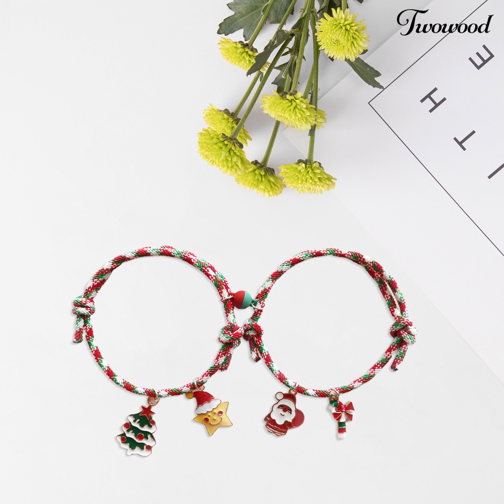 1 Pasang Gelang Rantai Magnetik Adjustable Desain Santa Claus Untuk Hadiah Ulang Tahun