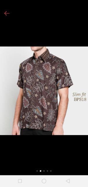 Odza Kemeja Batik Pekalongan Pria Sogan Hem Solo Slim Fit Lengan Pendek