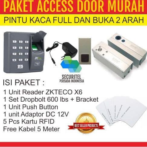 Paket Door Access Control Fingerprint Zkteco X6 + Dropbolt + 5 Kartu