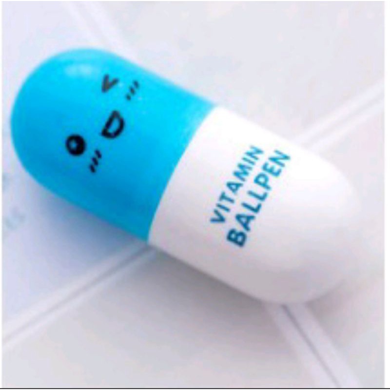 PULPEN KAPSUL VITAMIN PENA UNIK BALLPOINT EMOTICON OBAT LUCU-VIT BALLPEN BIRU
