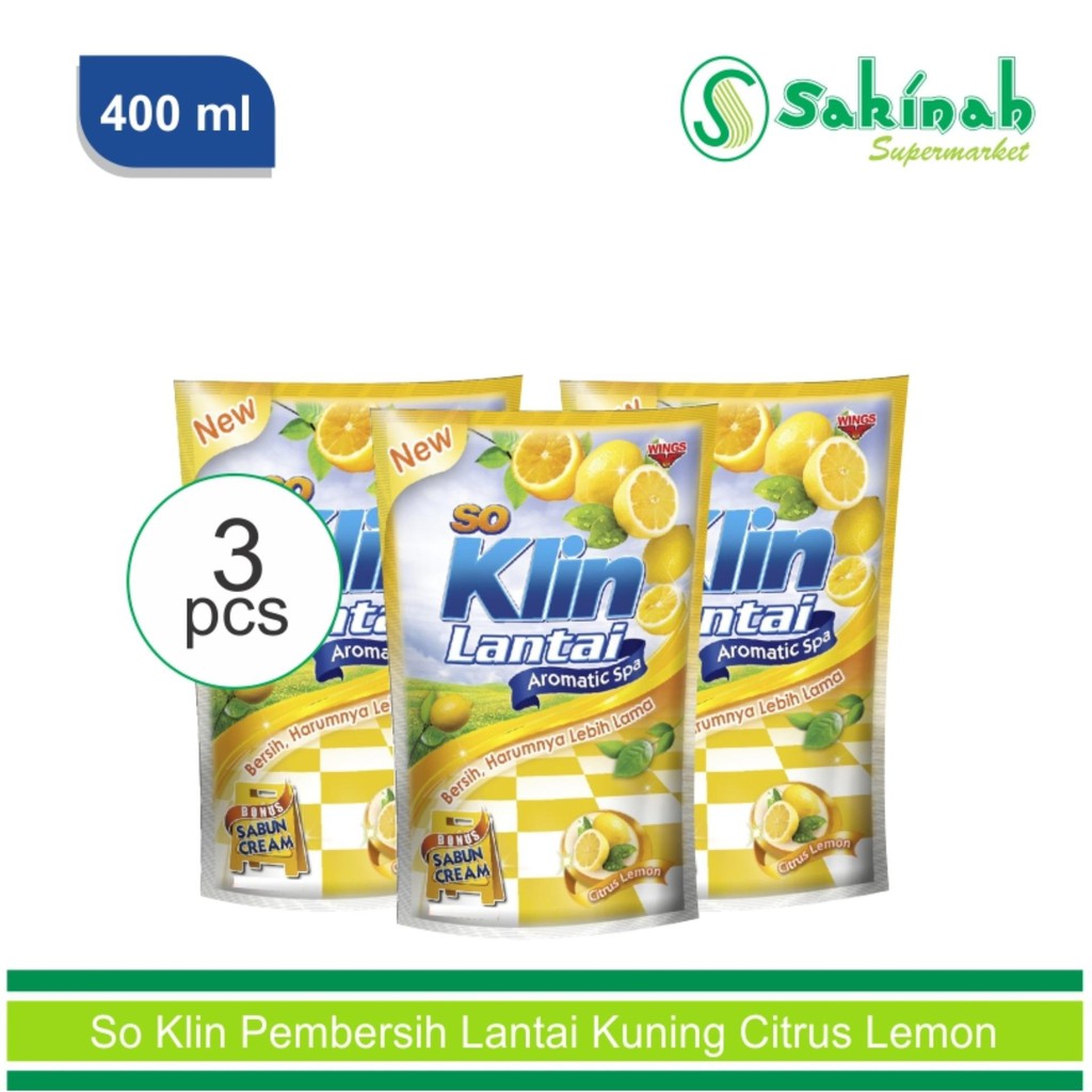 So Klin Pembersih Lantai Citrus Lemon 400ml (3pcs)