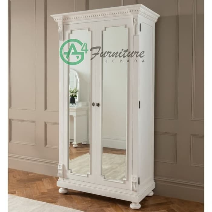 Lemari Pakaian Kaca Bakersfield 2 Pintu - Kayu Jati