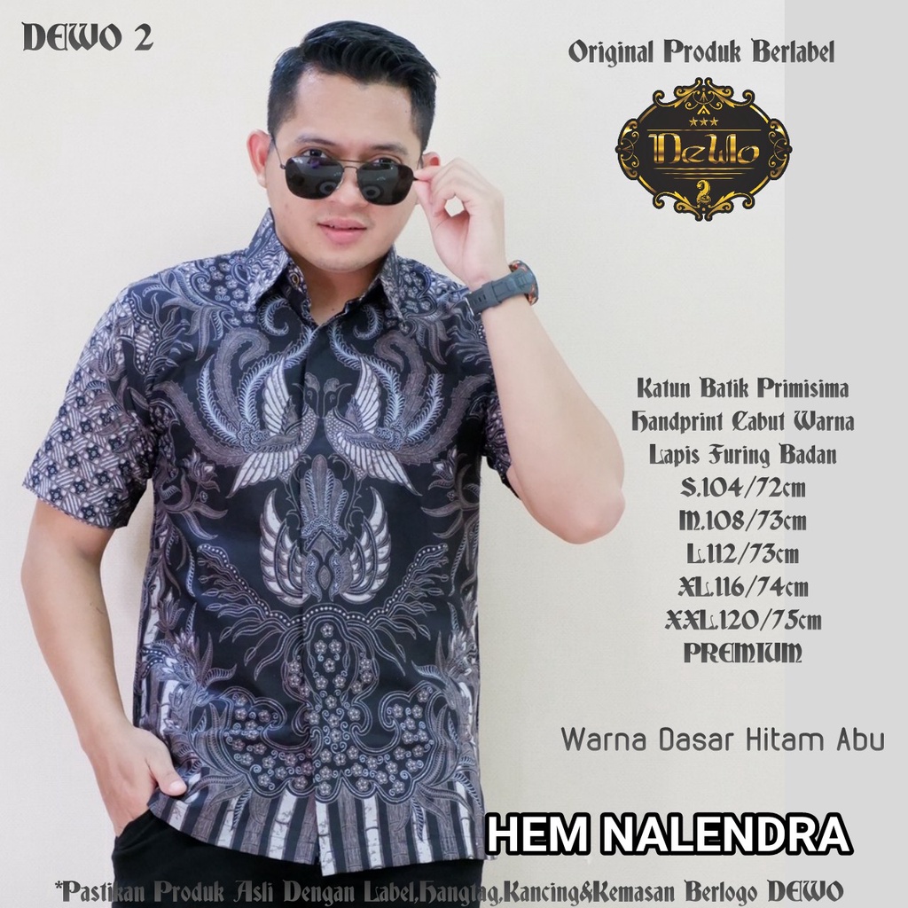 NALENDRA Baju Kemeja Batik Pria Solo Premium Modern Lengan Pendek Katun FULL FURING DEWO PERWIRA