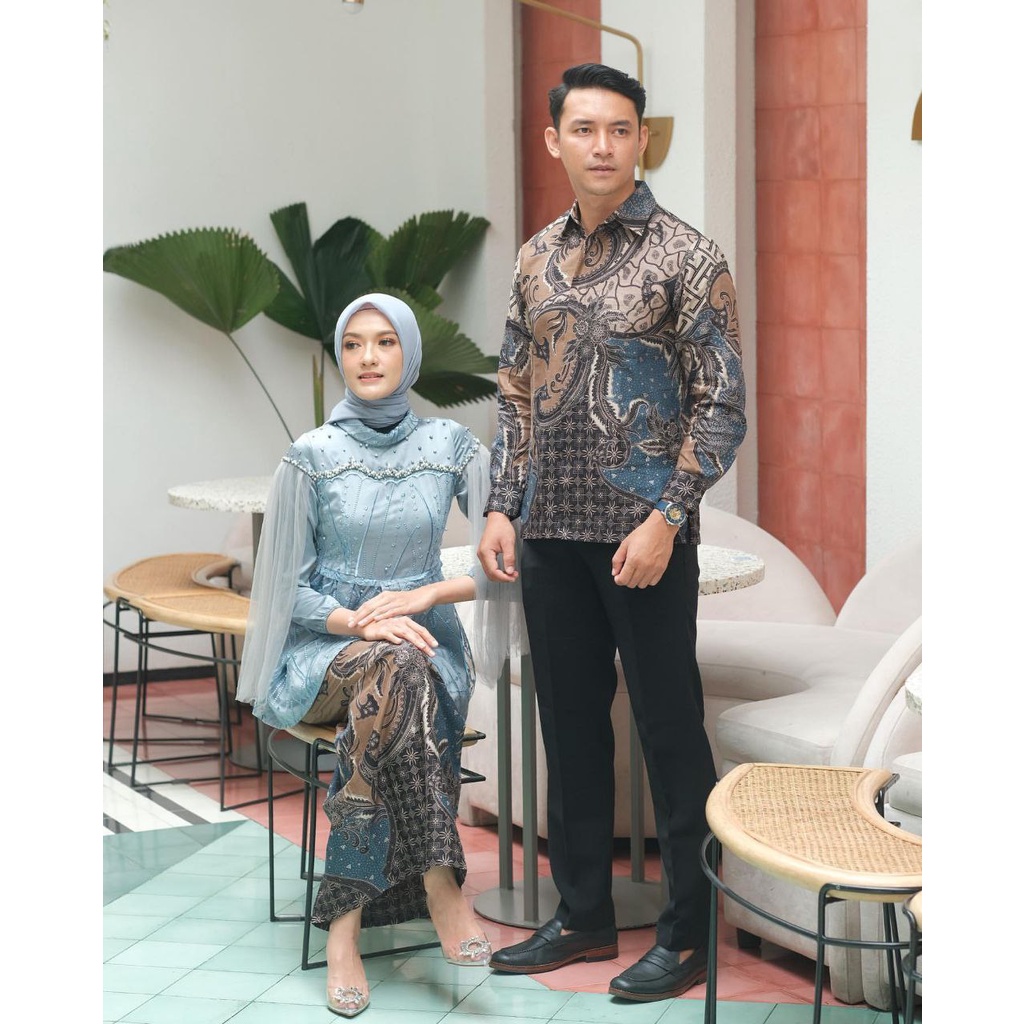 Kebaya Batik Couple Vanilla Bloue BONUS HIJAB Kebaya Wisuda Kebaya Lamaran Kebaya Couple modern