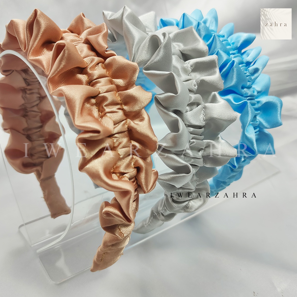 BANDO RUFFLE [ SATIN ] - Bando Kerut Korea Viral Aksesoris Rambut Bahan Satin Awan Bandana Hair Accessories Bayi Anak Mutiara Natal Perempuan Wanita