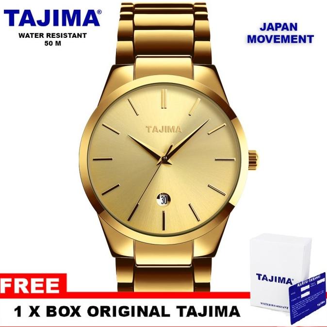 Jam Tangan Pria Analog Tajima 1960 Date Stainless Steel Gold Gold