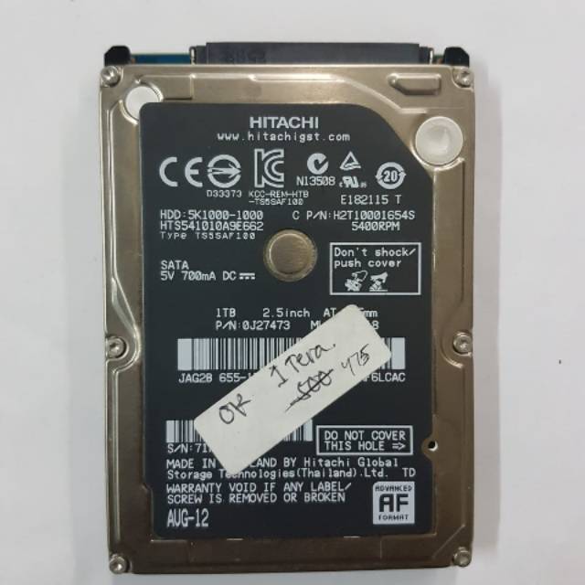 Hardisk laptop merk hitachi 1 tera second