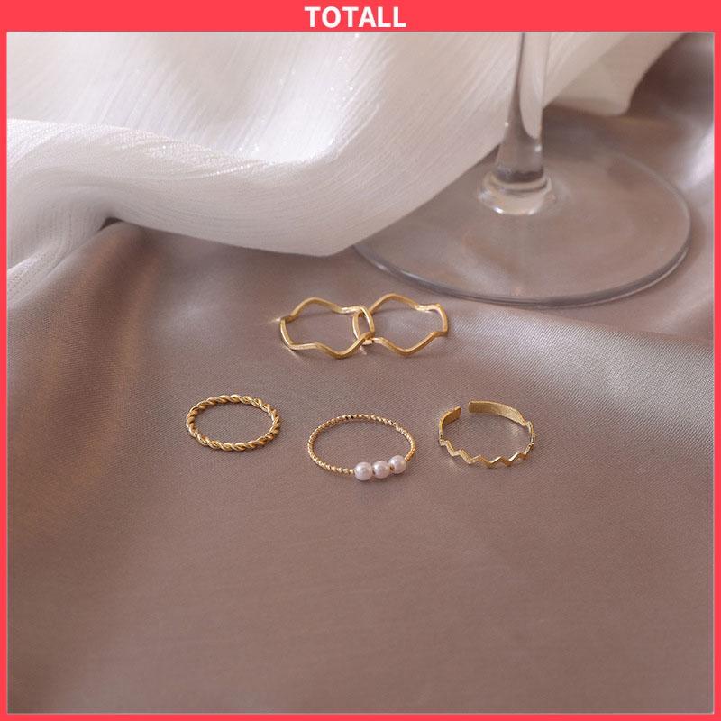 COD 5 pcs/set Cincin Set Fashion Aksen Berlian Imitasi Mutiara Korea Untuk Wanita sherman-Totall