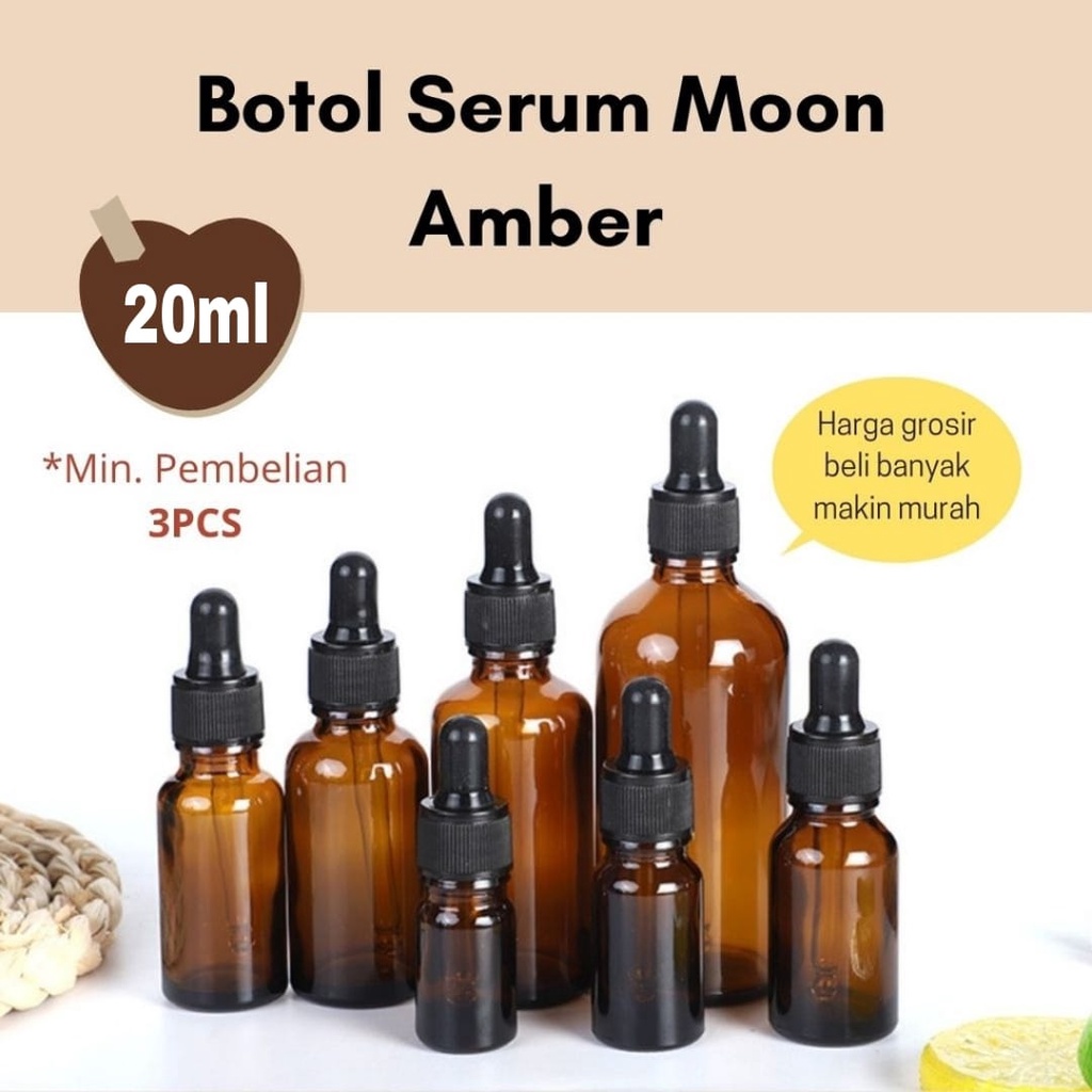 Botol Serum Skincare Essence 20ml Botol Kaca Amber Coklat Botol Kosong Refill 20gr Oil Tutup Serum H