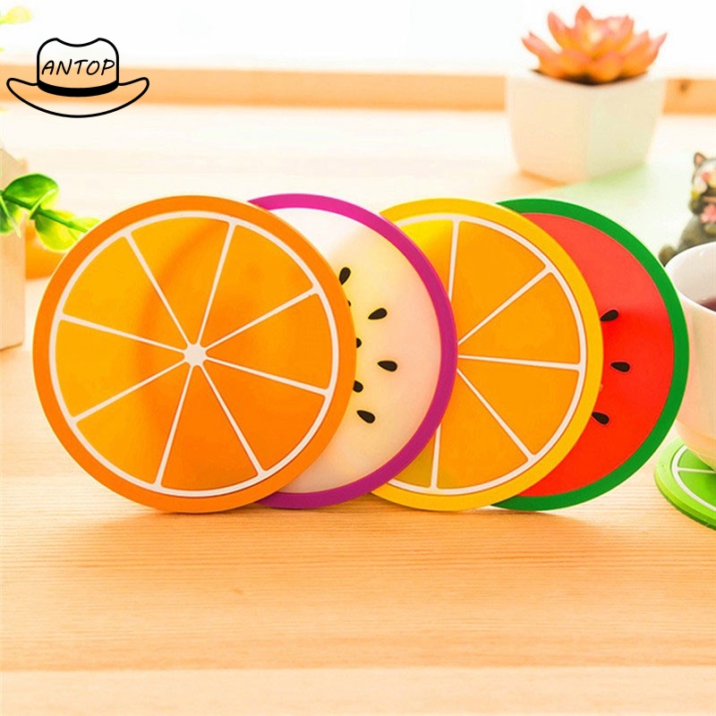 Fruit Shape Silica Gel Cup Glass Mat Tatakan Gelas Cangkir Motif Buah ANTOP