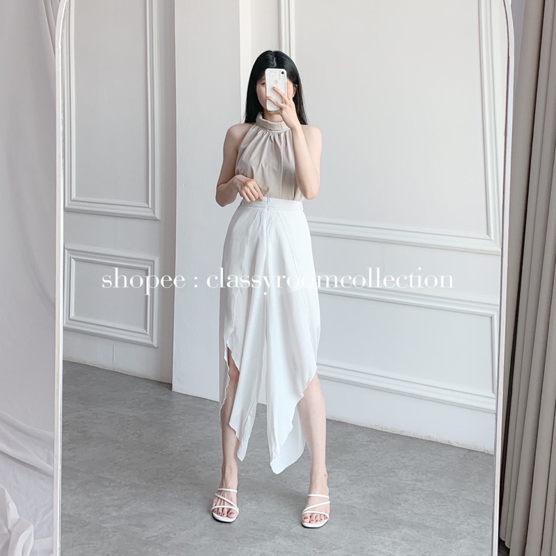 ESCARI PANTS ASSYMETRY SIDE SLIT LAYER CELANA PANJANG KULOT WANITA BAHAN SOFT CRINKLE HIGHWAIST HIGH WAIST POLOS BLACK LIGHT BROWN ARMY GREY BLUE NUDE CREAM WHITE-1